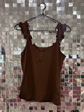J. Crew Brown Ribbed Tank with Ruffle Straps